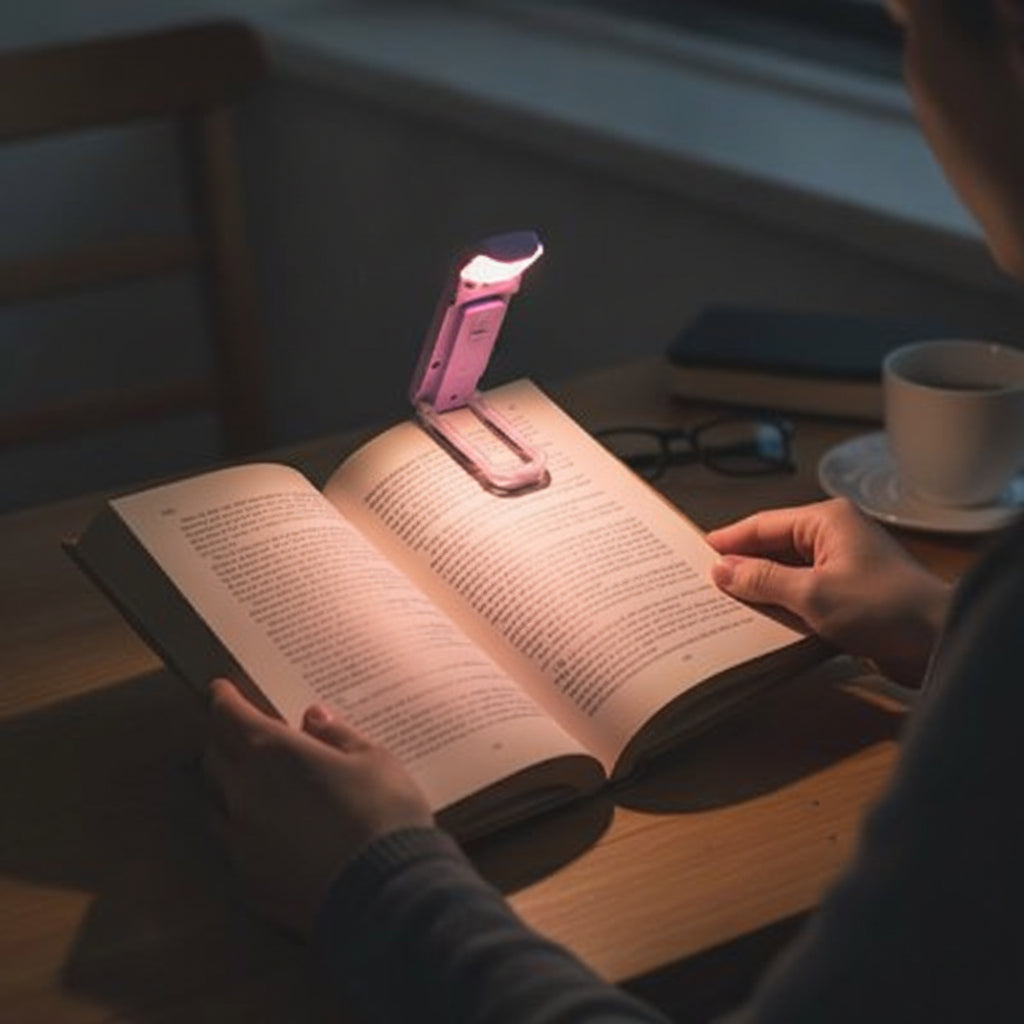 Lampe de lecture ErgoVision violette rechargeable USB écologique économique clipé sur livre