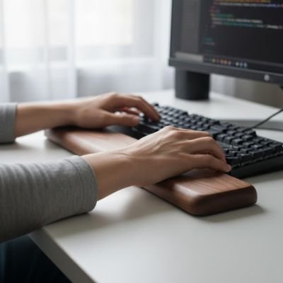 Repose poignet vue de droite avec 2 mains dessus