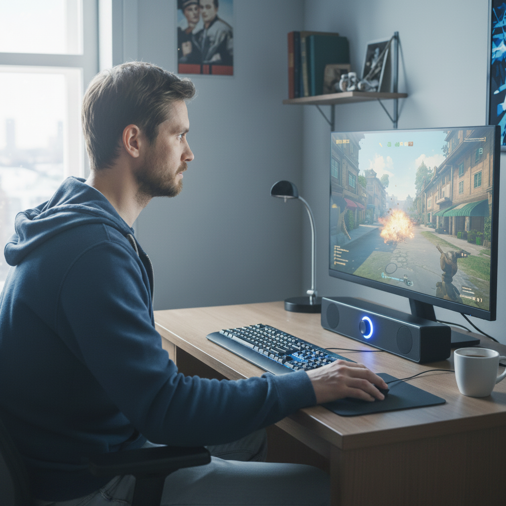 Barre de son PC gaming homme bureau moderne son immersif