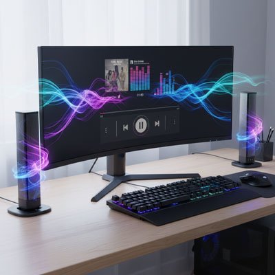 Barre de son PC verticale sur bureau 1 de chaque côté de l'écran - Mon univers Tecno