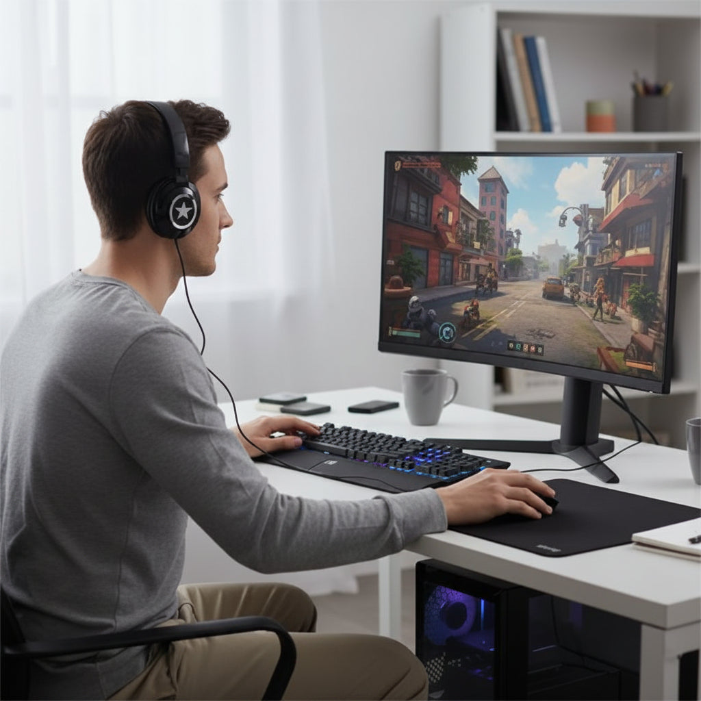Casque audio filaire noir confort immersif homme télétravail