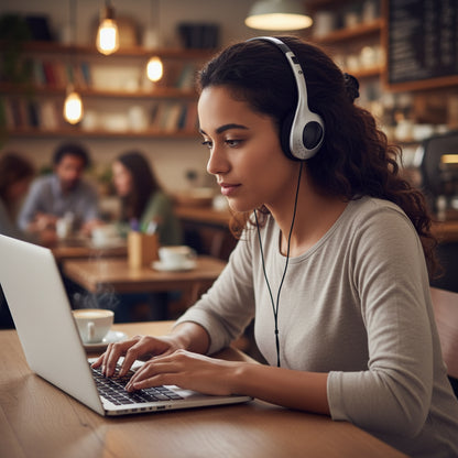 Casque audio filaire réglage volume femme café-resto