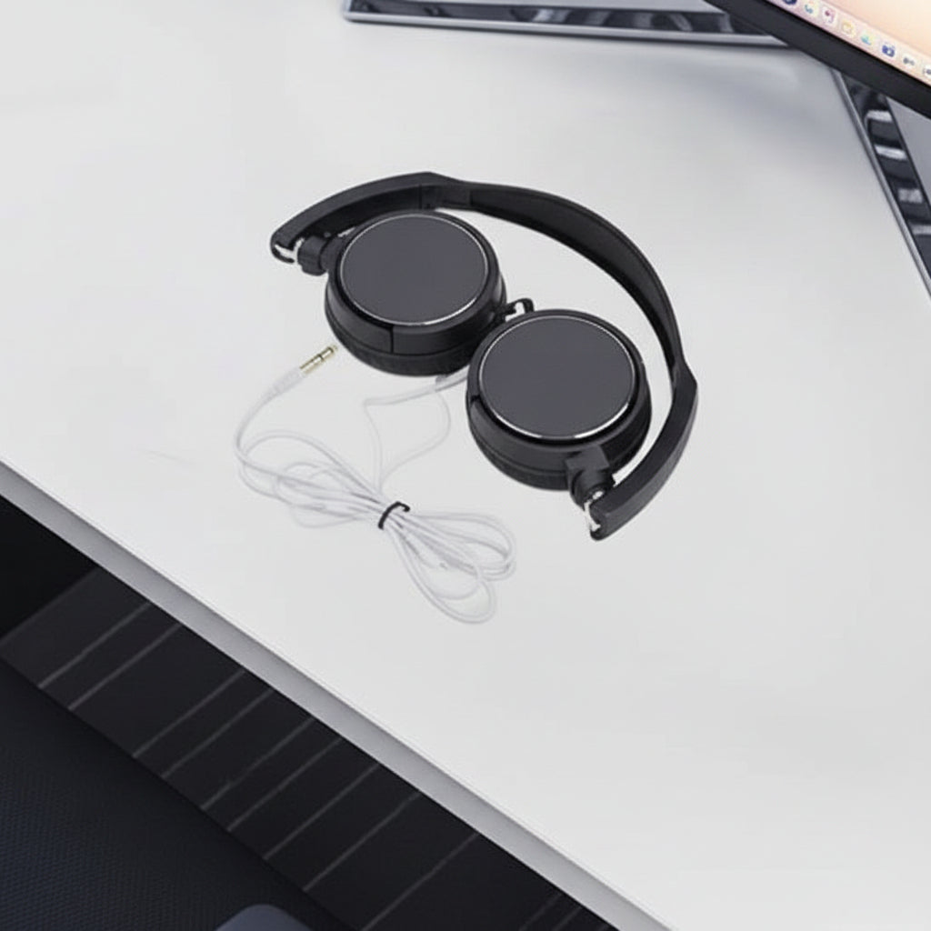 Casque audio filaire sur bureau moderne
