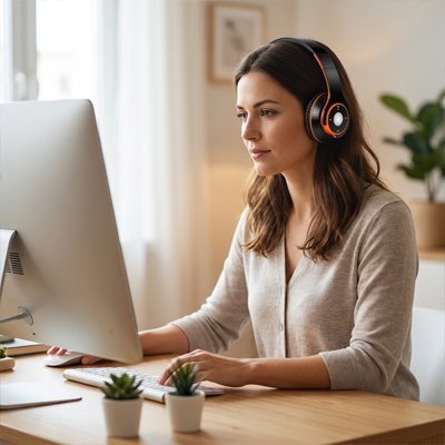 Casque audio sans fil noir/rouge femme télétravail - Mon Univers Tecno