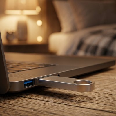 Clé usb 1to​ argenté sur côté de portable