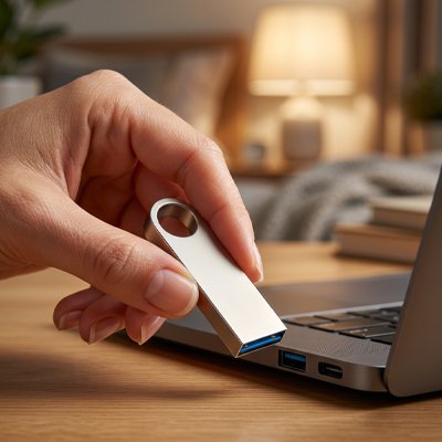 Clé usb 1to​ argenté dans la main