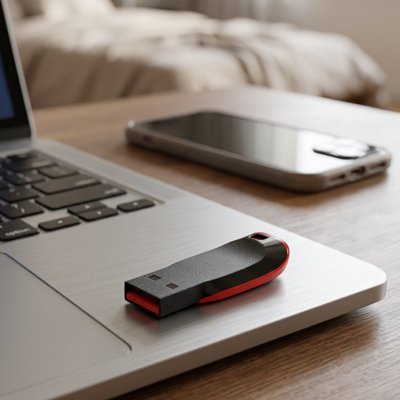 Clé usb 64 go​ rouge noir vue sur le dessus du portable - Mon Univers Tecno