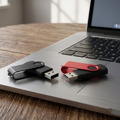 Clé usb 64 go​ 2 clés de couleur rouge et noir sur le dessus du portable