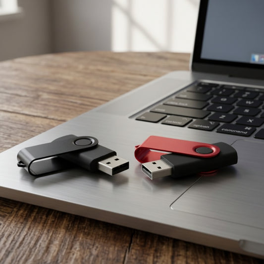 Clé usb 64 go​ 2 clés de couleur rouge et noir sur le dessus du portable