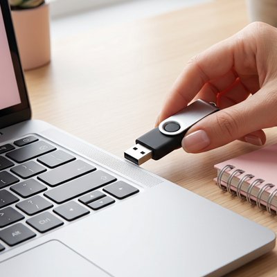 Clé usb 64 go​  noir vue d'insertion du portable