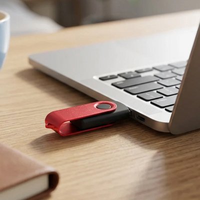 Clé usb 64 go​ rouge vue insertion sur portable