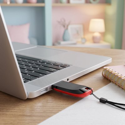 Clé usb 64 go​ rouge noir inséré sur portable