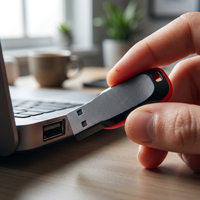 Clé usb 64 go​ rouge noir vue d'insertion 