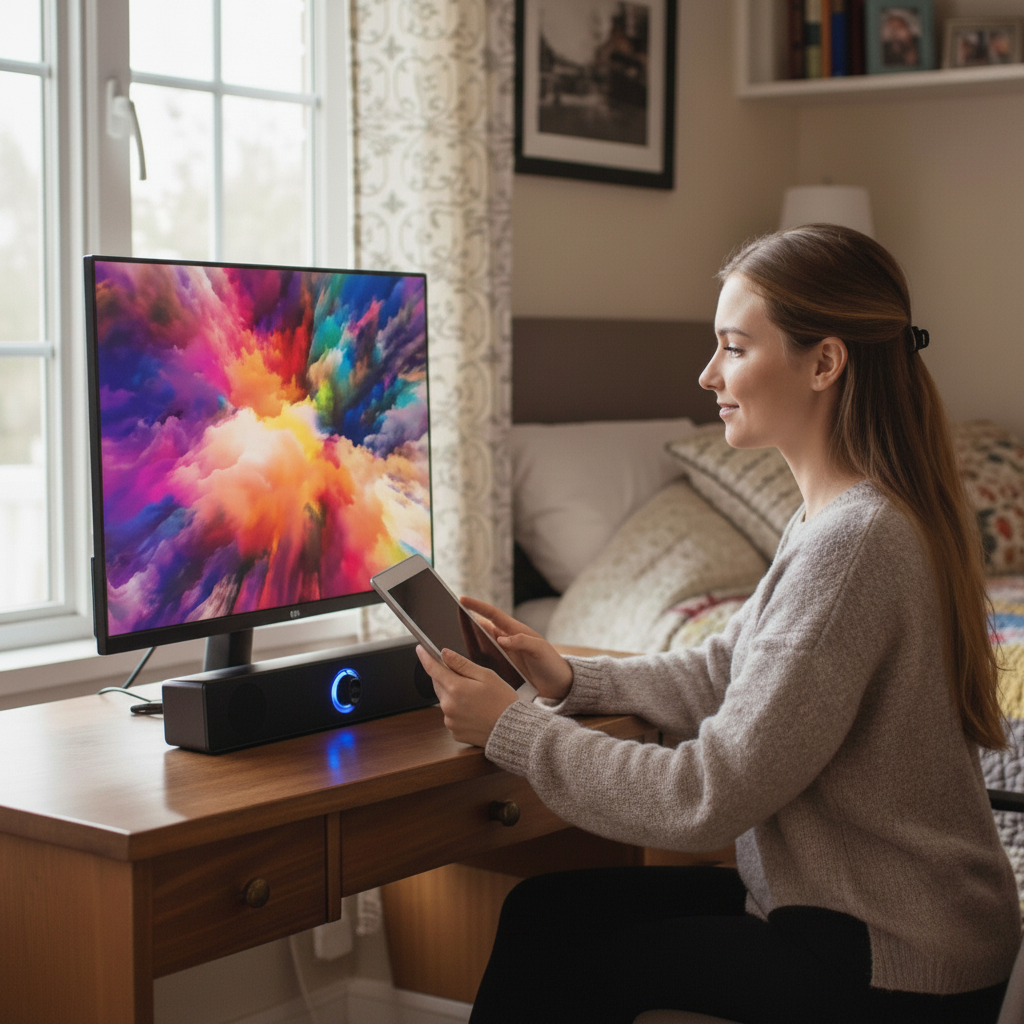 Barre de son PC femme bureau LED bleue connexion Bluetooth