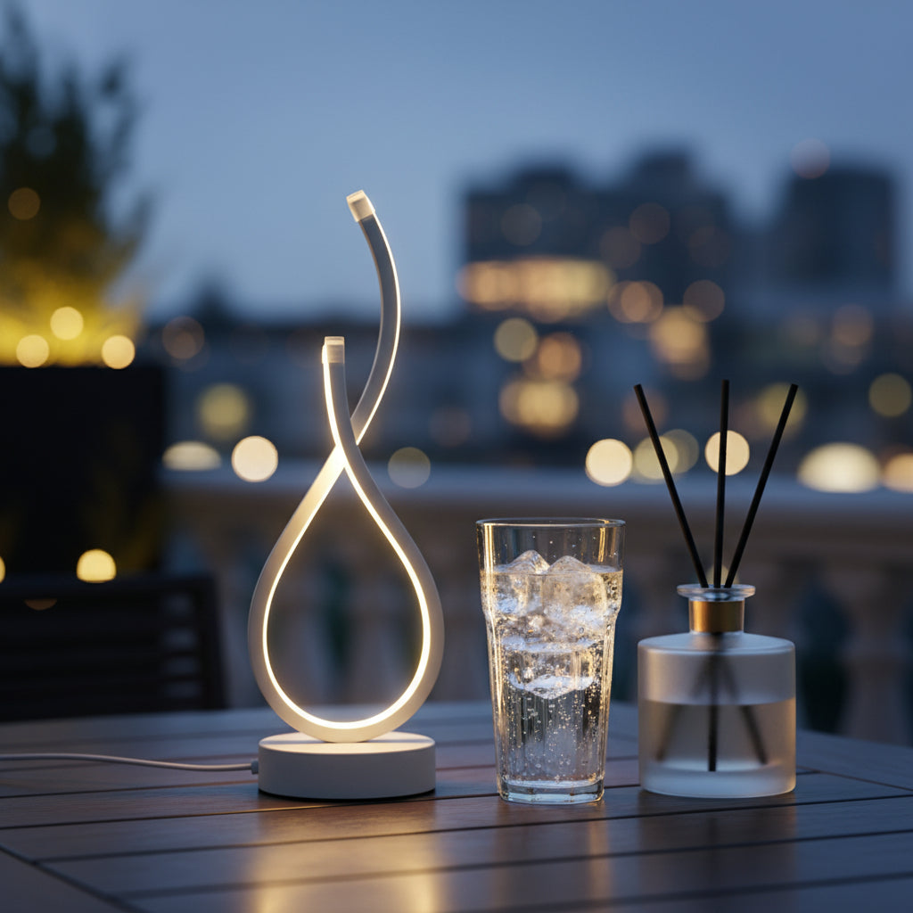 Lampe de bureau éclairage chaude du soir harmonieux sur terrasse - Mon Univers Tecno