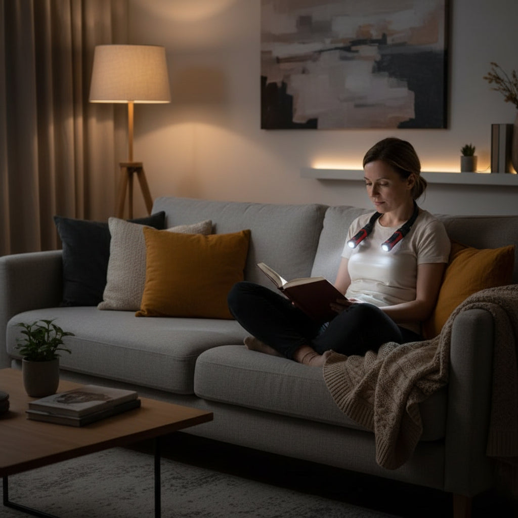 Lampe de lecture double source lumineuse éclairage ciblé femme au salon