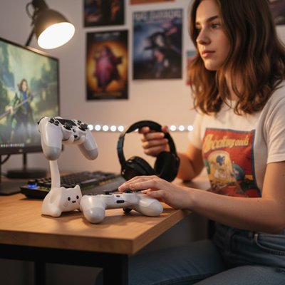 Porte manette​ sur bureau prêt a jouer