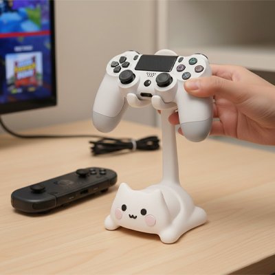 Porte manette​ blanc sur bureau avec manette superposé