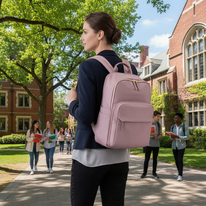 Sac à dos ordinateur femme rose bretelle ajustable