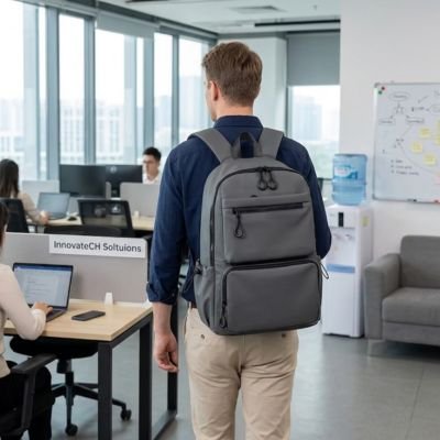 Sac a dos ordinateur portable gris bretelles ergonomique homme en cours