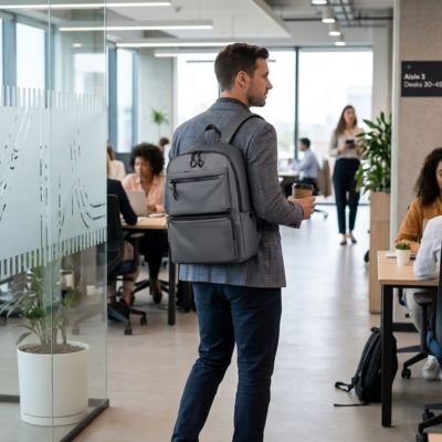 Sac a dos ordinateur portable gris durable homme au bureau