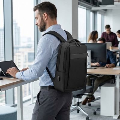 Sac à dos ordinateur résistant homme debout au travail