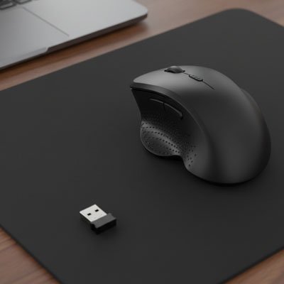 Souris ergonomique  noir sur tapis de souris noir - Mon Univers Tecno