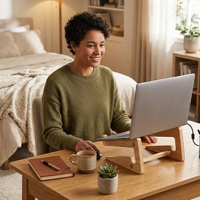 Support ordinateur portable légère et soignée bureau femme au travail