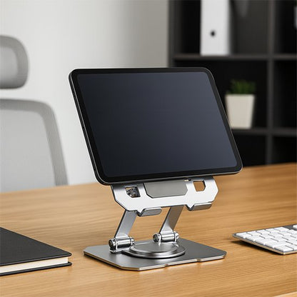 Support tablette réglable vue de droite avec tablette posée anti-drapant