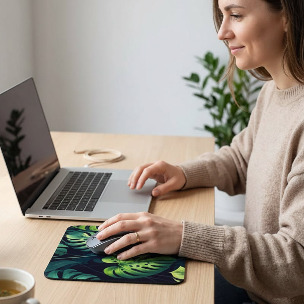 Tapis de souris confort, femme au bureau