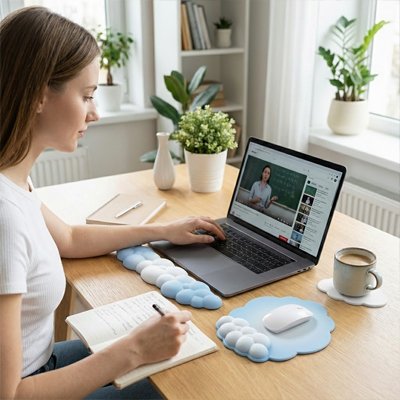 Tapis de souris ergonomique bleu rembourré mémoire de forme