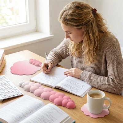 Tapis de souris ergonomique rose 3 parties - Mon Univers Tecno