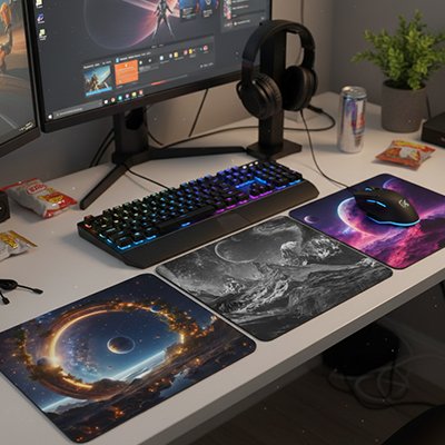 Tapis de souris 3 modèles distinct sur le bureau - Mon Univers Tecno