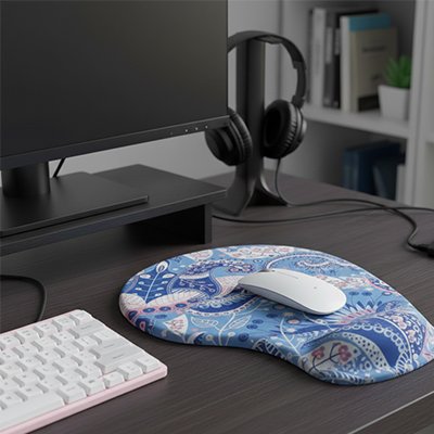 Tapis de souris bleu sur table